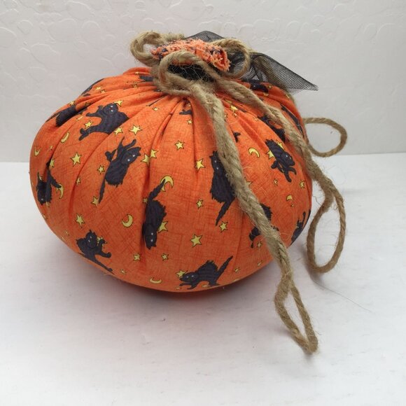 Handmade Halloween Fabric Pumpkins Set 2 Decorative Plush Spooky Twine Accents - Picture 6 of 16